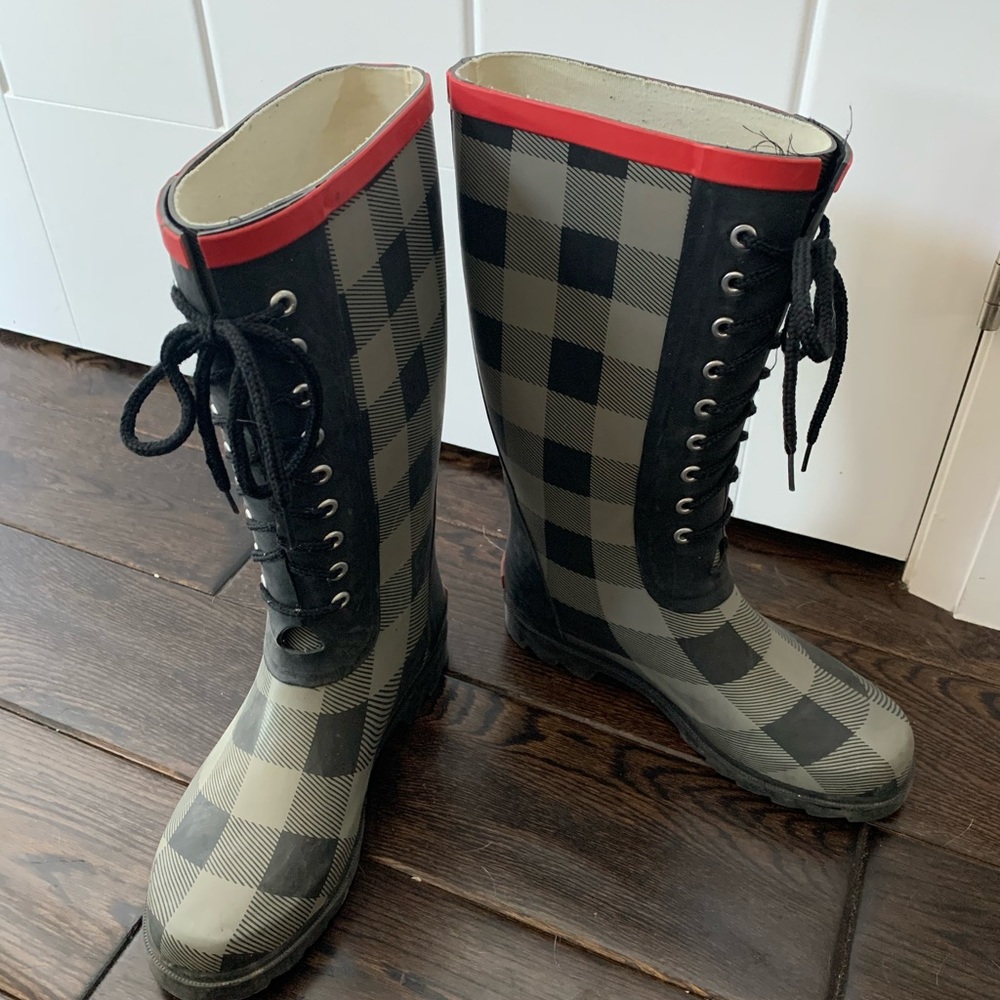 Roberto Vianni Plaid Lace Up Rain Boots